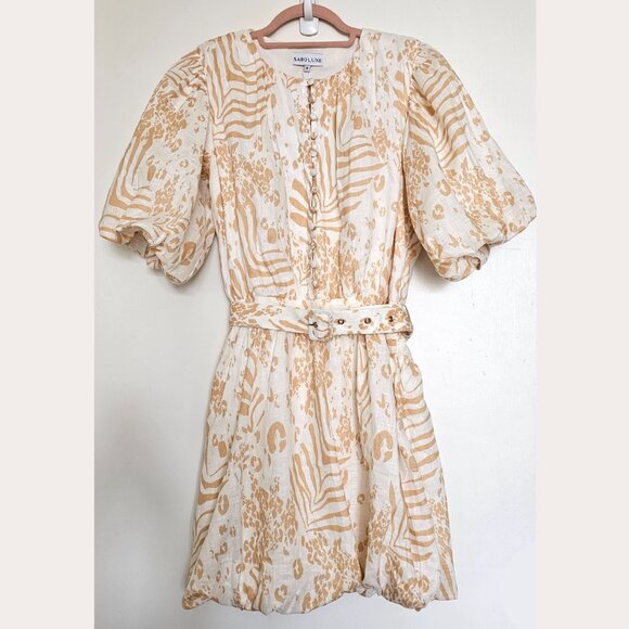 NWT! Sabo Luxe Aura Linen Above Elbow Sleeve Bubble Tulip Mini Dress, S - Picture 2 of 14